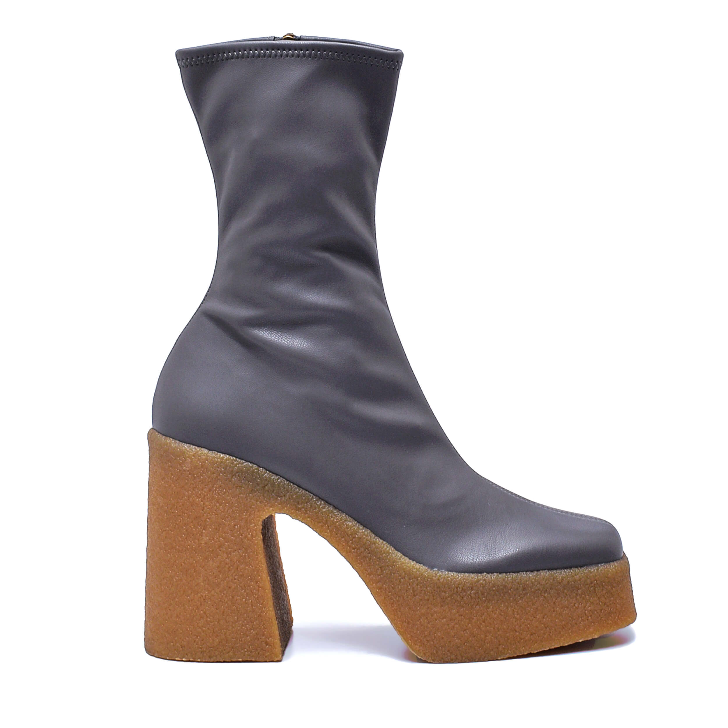 Stella McCartney - Grey Leather Skyla Chunky Platforms Ankle Boots / 38